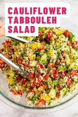 Bowl filled with cauliflower tabbouleh salad
