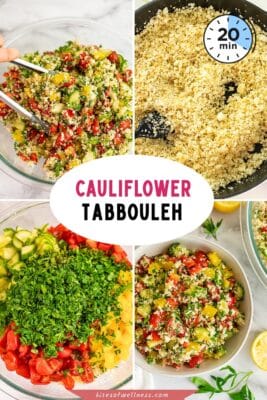 Bowl filled with cauliflower tabbouleh salad