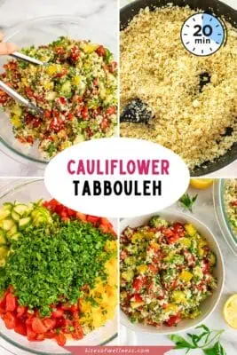 Bowl filled with cauliflower tabbouleh salad