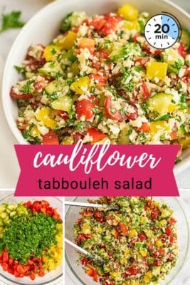 Bowl filled with cauliflower tabbouleh salad