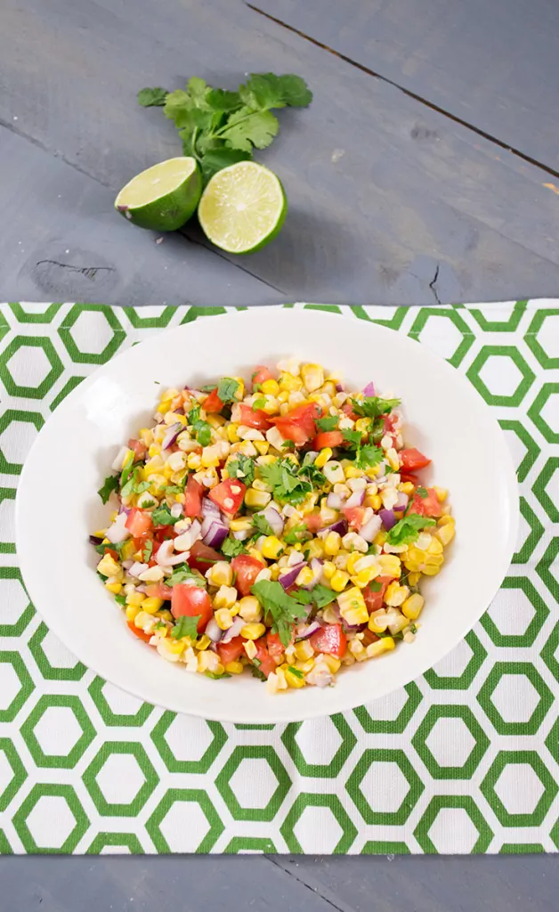 brightly colored simple corn homemade salsa