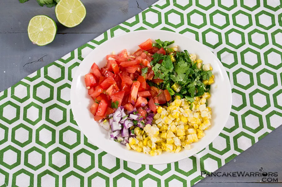 simple corn homemade salsa packed tomatoes, corn, onion