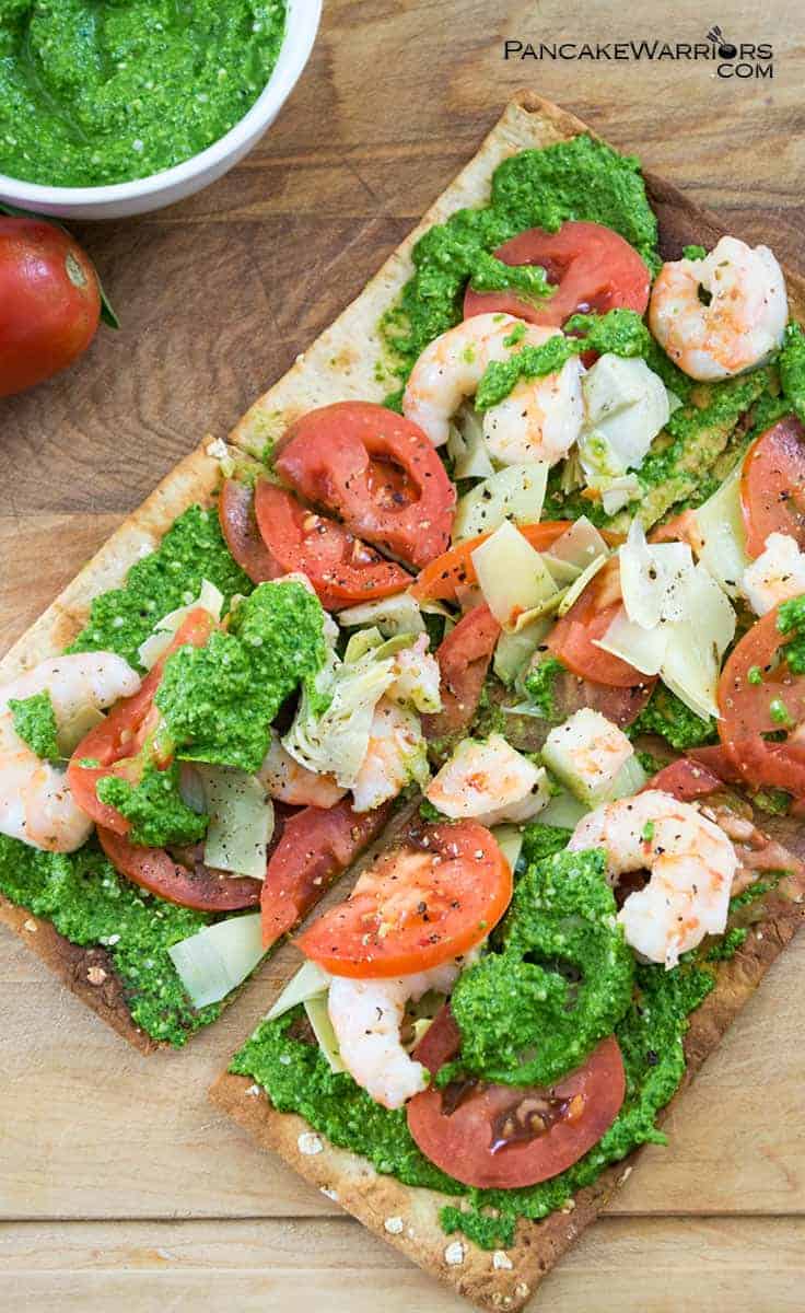 Pesto Shrimp Flatbread - Bites of Wellness