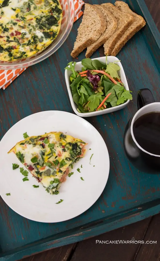 smoked salmon frittata with a small salad