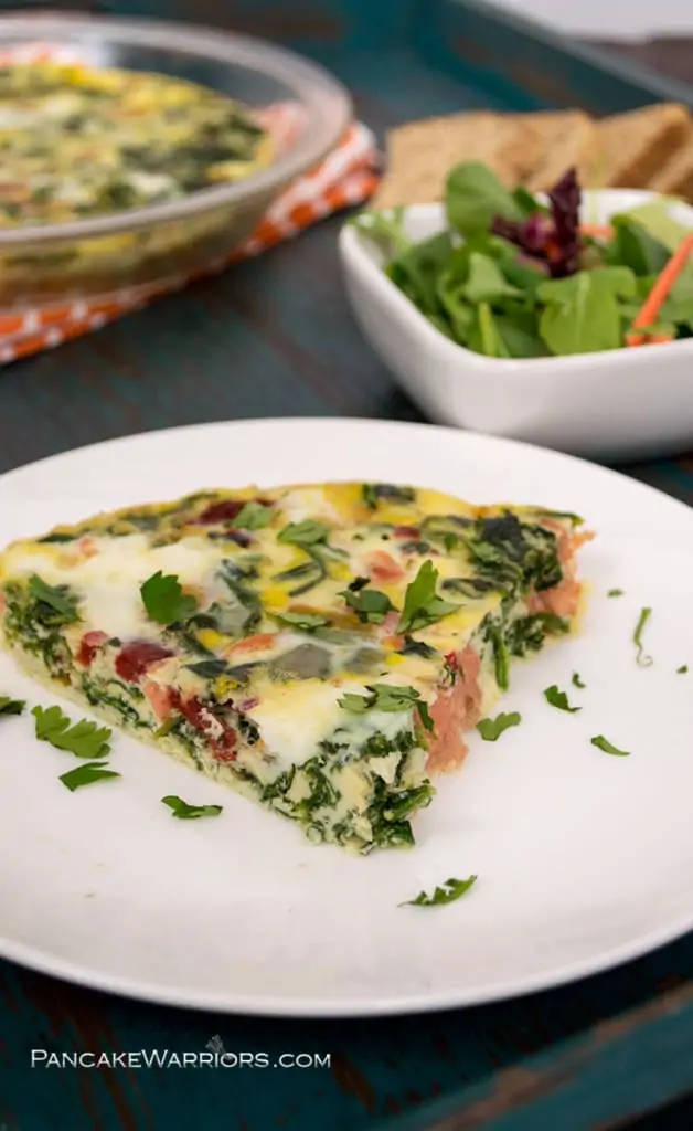 smoked salmon frittata on a white plate