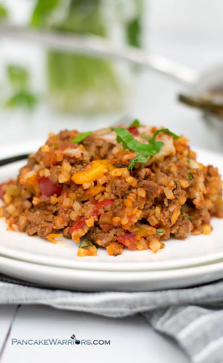 simple low carb cauliflower lasagna on a plate