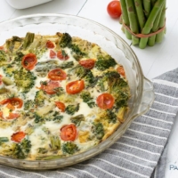 This spring veggie frittata is so easy to make and is the perfect anytime meal. You can easily make this recipe ahead of time and is great as breakfast, lunch or dinner! Gluten free, vegetarian, grain free, paleo and whole30 approved! | www.pancakewarriors.com
