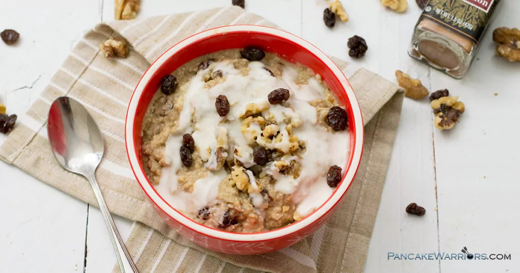 cinnamon bun caulioats with drizzled coconut butter