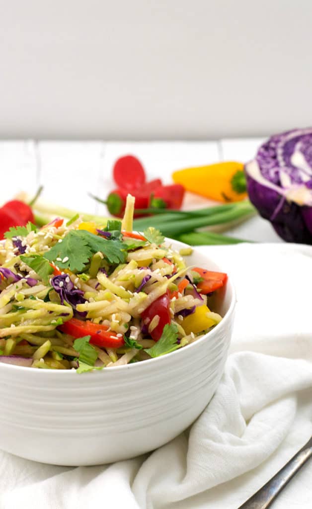 sesame ginger broccoli slaw in a bowl