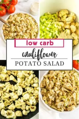 Large white bowl filled with cauliflower potato salad.