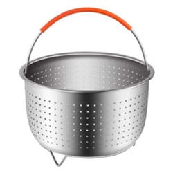 Stainless steel steamer basket with orange handle