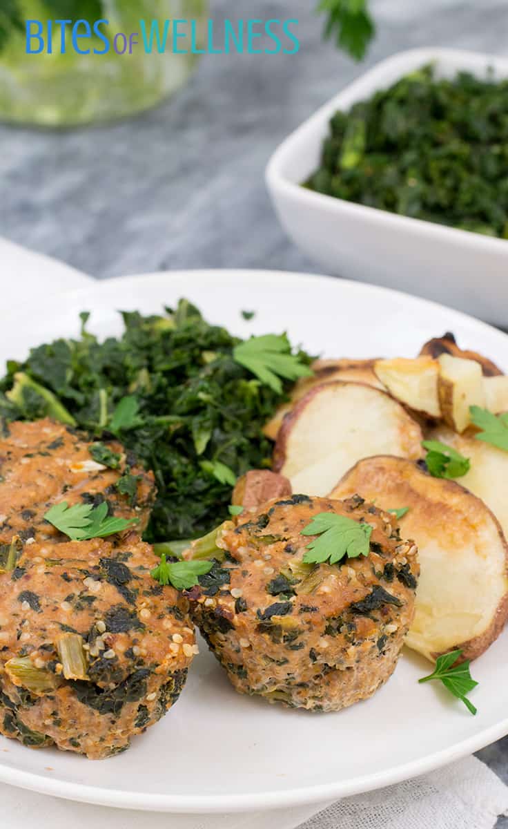 Whole30 mini turkey meatloaf with potatos and spinach