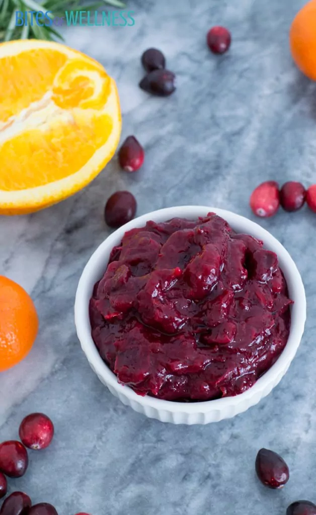 Orange ginger homemade cranberry sauce piled high in a bowl