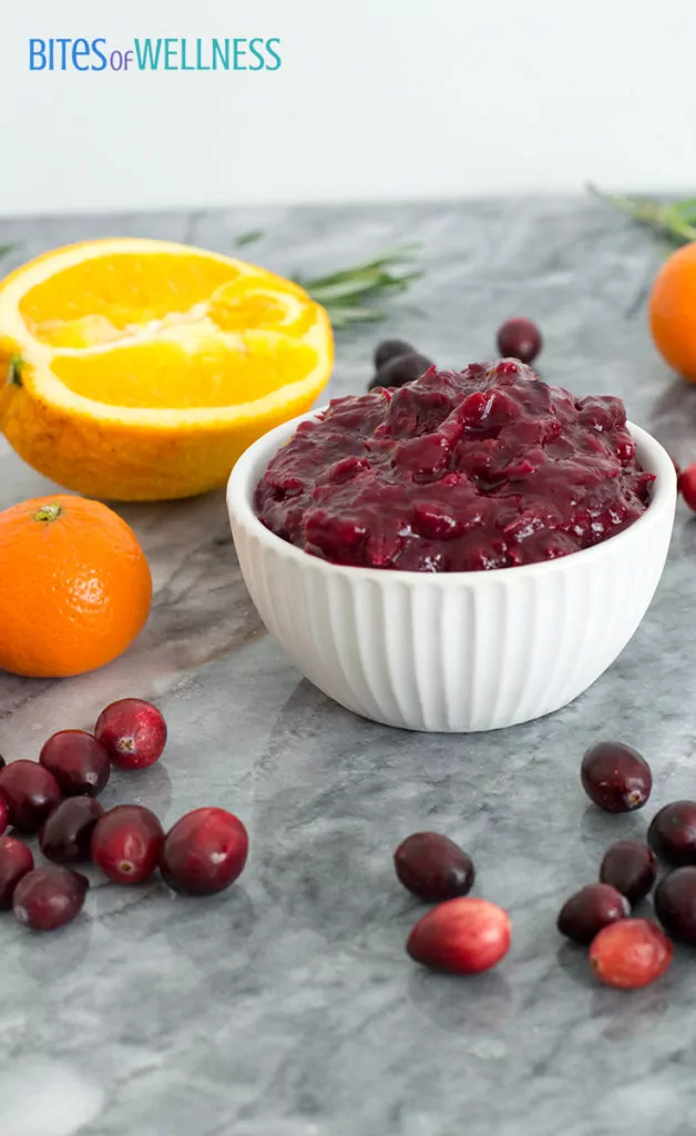 Orange ginger homemade cranberry sauce piled high in a bowl