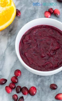 This orange ginger homemade cranberry sauce is naturally sweetened and will be your new favorite way to enjoy cranberry sauce. Vegan, paleo and ready in 7 minutes. | bitesofwellness.com