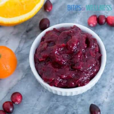 Orange ginger homemade cranberry sauce piled high in a bowl