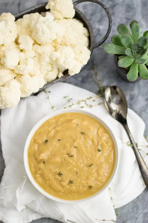 A bowl of slow cooker cauliflower soup 