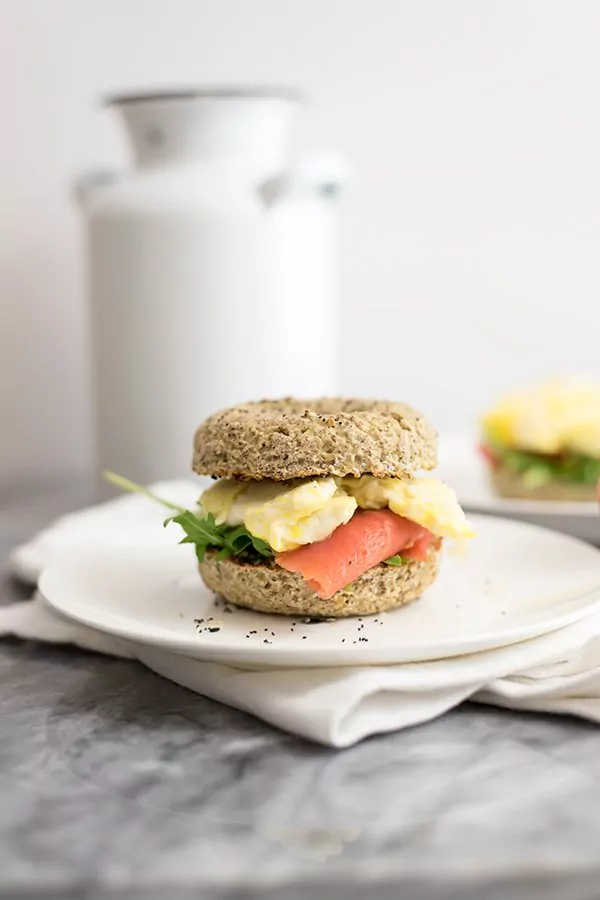  Cauliflower low carb bagels breakfast sandwich with egg and smoked salmon