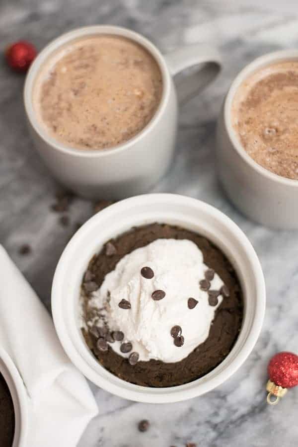 Single serve protein mint chocolate brownies with coconut whip and hot chocolate