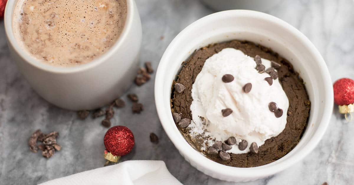 Single serve protein mint chocolate brownies with coconut whip and hot chocolate