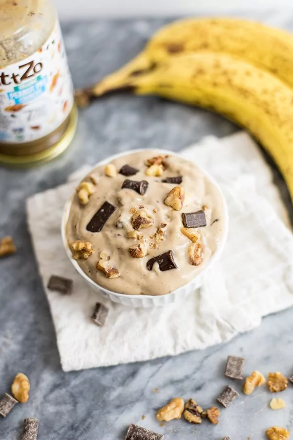 Homemade chunky monkey ice cream with nuttzo nut butter