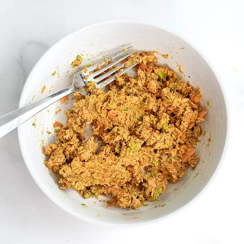 Canned salmon mixture after mixing.