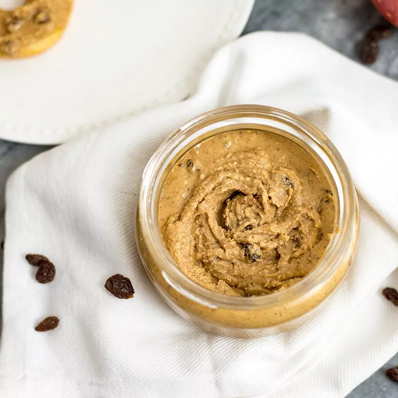 Cinnamon Raisin Peanut Butter in a mason jar