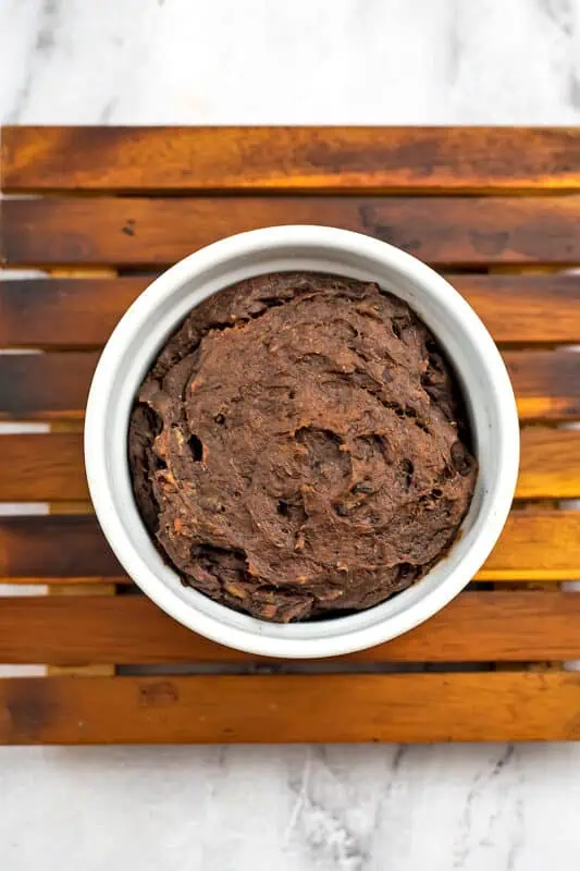 Single serve brownie in ramekin after baking.