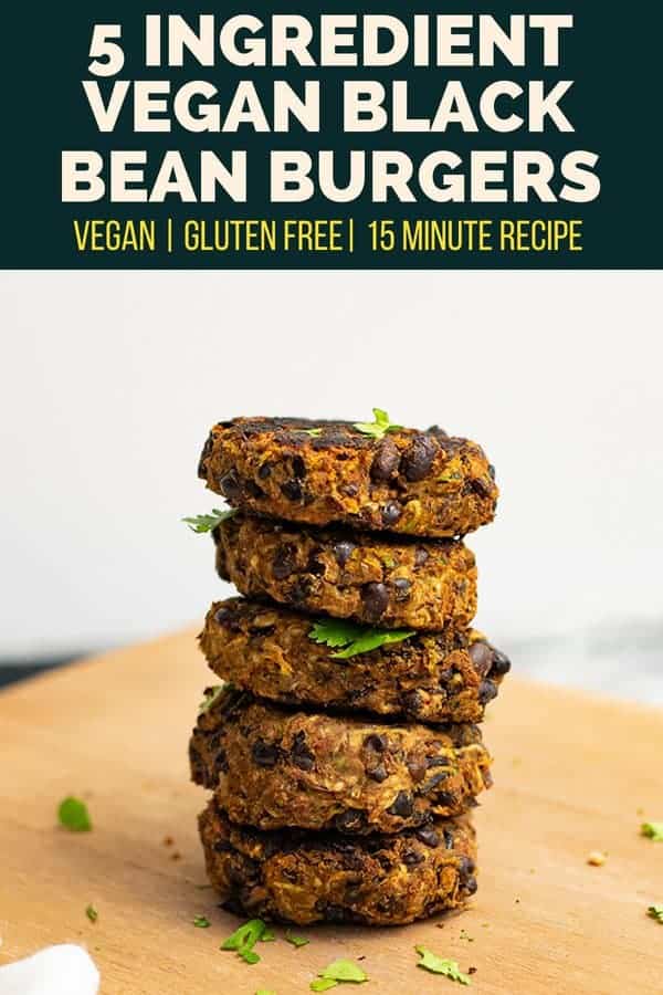 These 5 ingredient vegan black bean burgers are the perfect weeknight dinner recipe! Ready in 15 minutes, these burgers are gluten free and vegan and the perfect meatless meal. | bitesofwellness.com #vegan #glutenfree #blackbean #dinner
