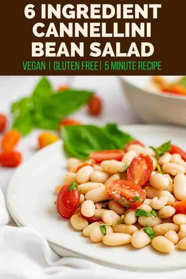 This 6 ingredient vegan cannellini bean salad is the perfect lunch or dinner meal! Gluten free, vegan, and packed with veggies, this recipe would pair perfectly with your favorite soup recipe or made into a larger salad over spinach or your favorite greens! | bitesofwellness.com #salad #vegan #glutenfree #cannellinibean