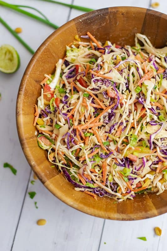 Asian Cabbage Slaw with Peanut Sesame Dressing | Bites of Wellness