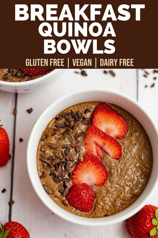 This breakfast quinoa bowl is the perfect way to start the day! Vegan, gluten free and packed with protein and fiber, this will leave you feeling full and satisfied all under 250 calories! ! | bitesofwellness.com #glutenfree #dairyfree #breakfast #vegan