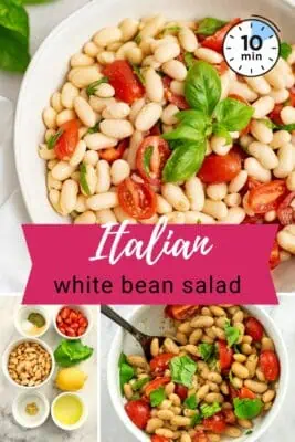 White plate filled with Italian White Bean Salad.