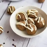 Small white bowl of mocha quinoa energy bites