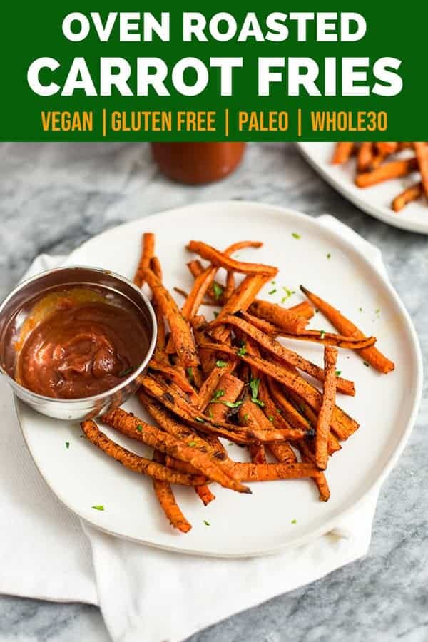 These carrot fries are the perfect side dish! Even the pickiest eater will go crazy over these carrot fries! Gluten free, grain free, vegan, Whole30 and paleo #carrot #vegan #paleo #whole30