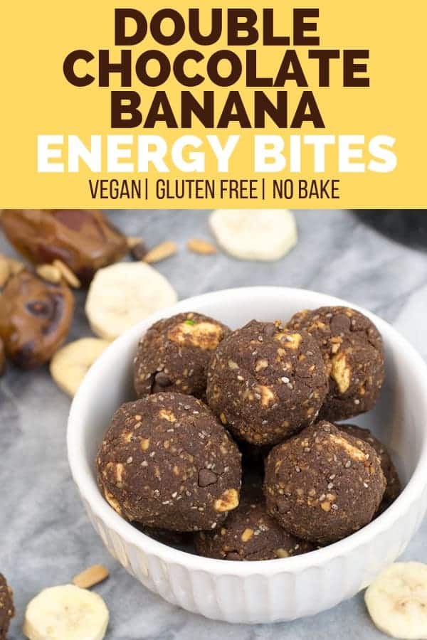 Double chocolate banana protein energy bites are packed with nutrition, gluten free, vegan, allergy friendly and so easy to make! #glutenfree #vegan #allergyfriendly | bitesofwellness.com