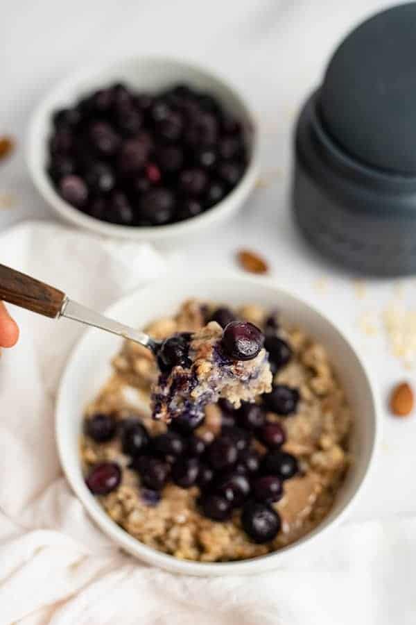 Spoonful of blueberry almond high protein oatmeal