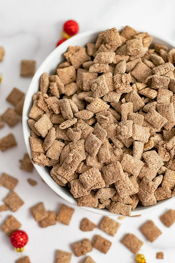 Overhead shot of a bowl of protein puppy chow