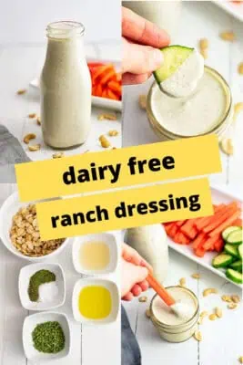 Glass bottle filled with dairy free cashew ranch dressing.