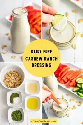 Glass bottle filled with dairy free cashew ranch dressing.