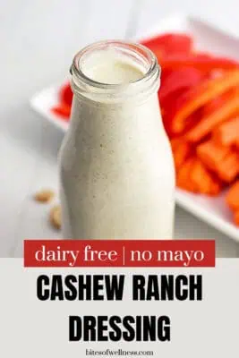 Glass bottle filled with dairy free cashew ranch dressing.