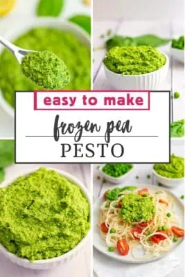 White bowl filled with pea pesto.