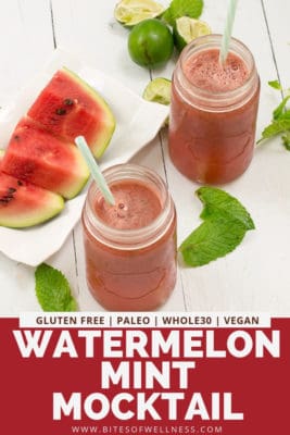 Two glasses filled with watermelon mint mocktails