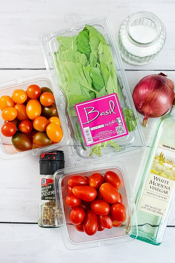 Ingredients for the tomato basil salad