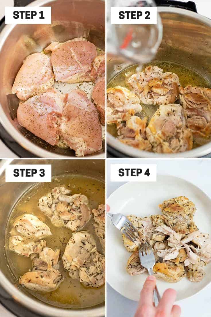 Steps on making shredded chicken thighs in the instant pot