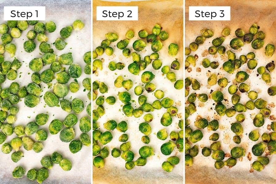 Steps to making frozen brussel sprouts in the oven.