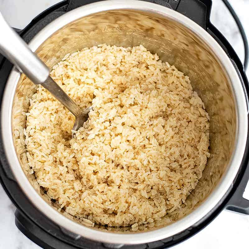 Jasmine rice in the instant pot after cooking.