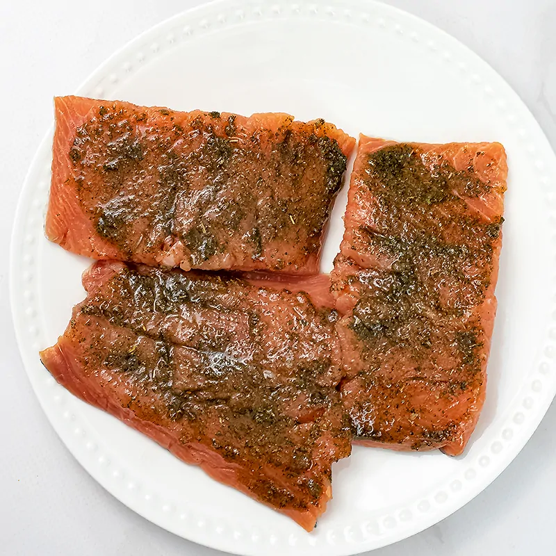 Raw salmon with the Italian rub on top.
