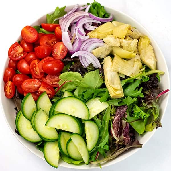 Italian salad before the salmon and dressing is added. 