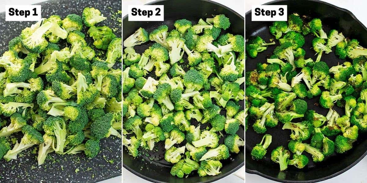 Steps on how to saute broccoli on the stove top.